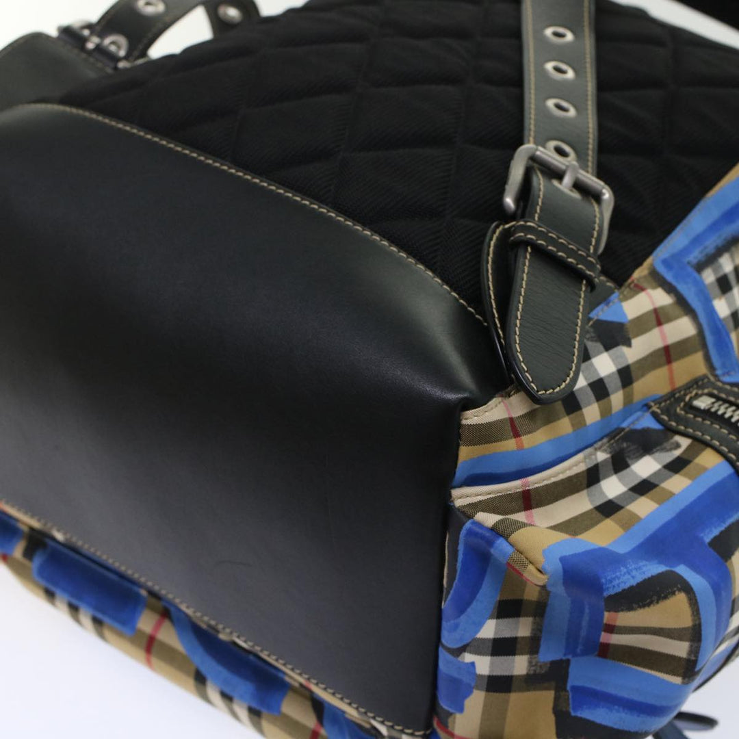 Top Quality Burberry Nova Check Graffiti Backpack Canvas Leather Beige Blue Auth 49119A