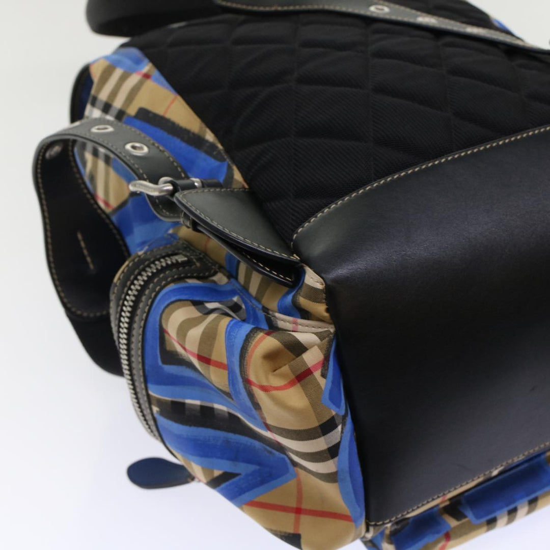 Top Quality Burberry Nova Check Graffiti Backpack Canvas Leather Beige Blue Auth 49119A