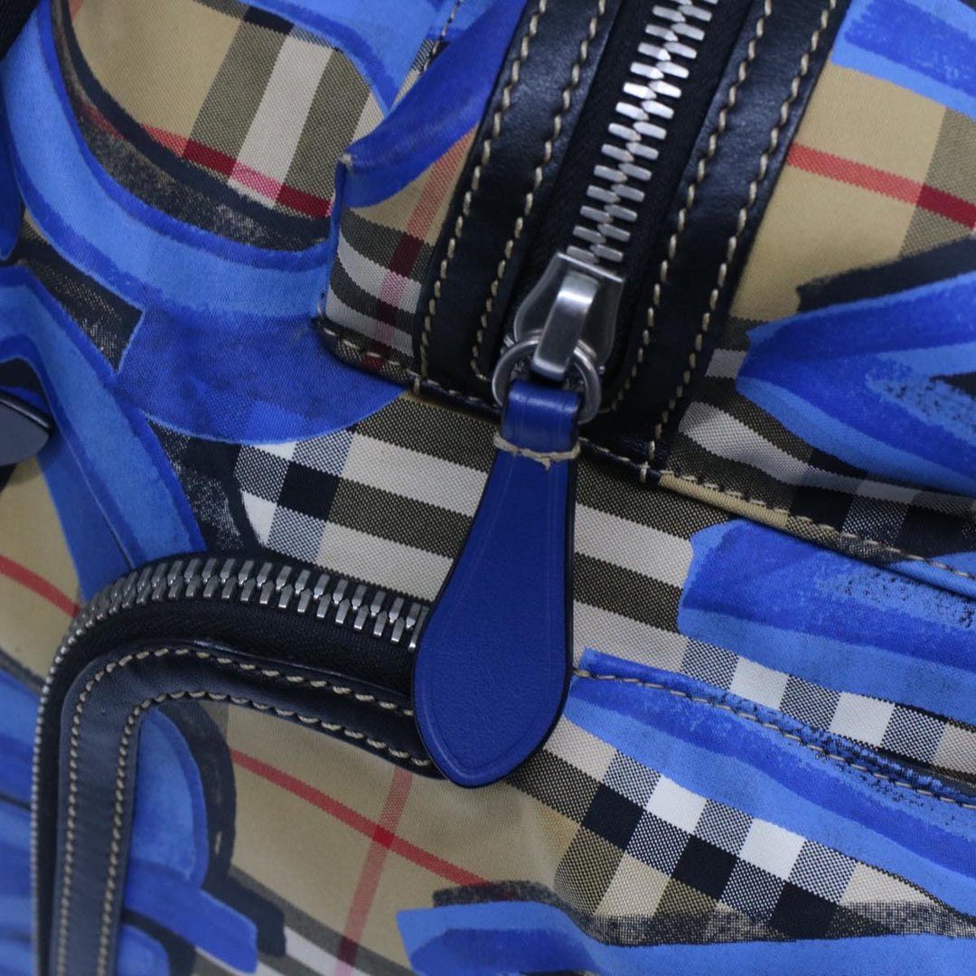 Top Quality Burberry Nova Check Graffiti Backpack Canvas Leather Beige Blue Auth 49119A