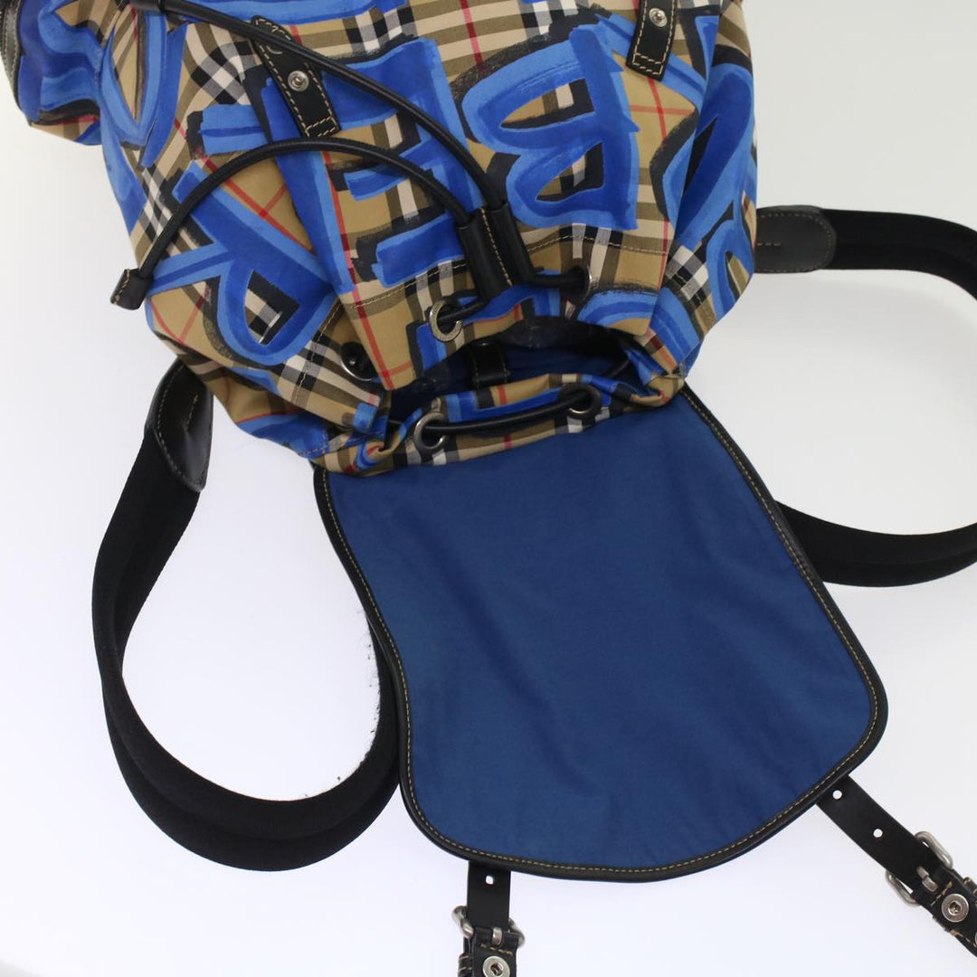Top Quality Burberry Nova Check Graffiti Backpack Canvas Leather Beige Blue Auth 49119A
