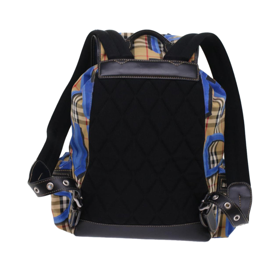 Top Quality Burberry Nova Check Graffiti Backpack Canvas Leather Beige Blue Auth 49119A