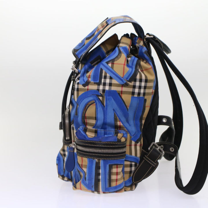 Top Quality Burberry Nova Check Graffiti Backpack Canvas Leather Beige Blue Auth 49119A