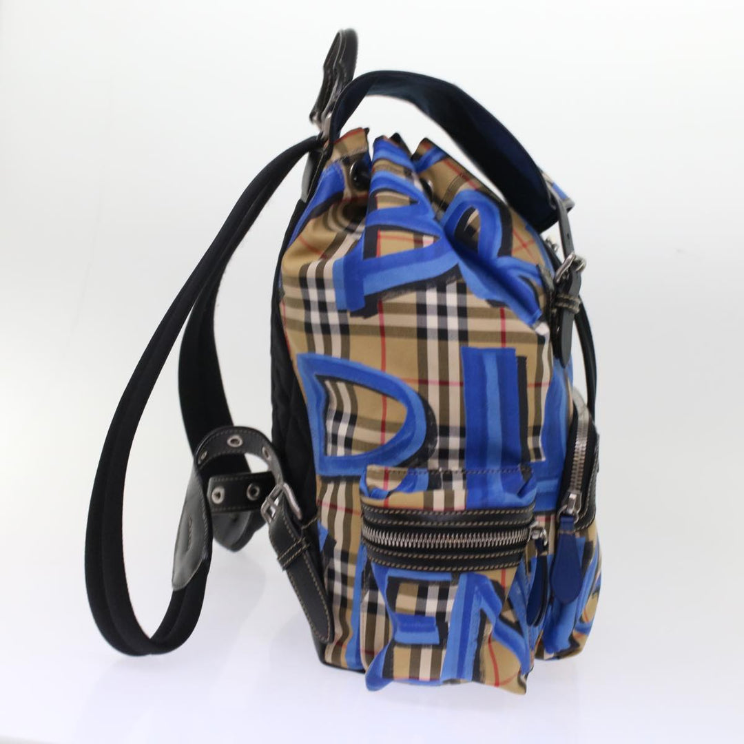 Top Quality Burberry Nova Check Graffiti Backpack Canvas Leather Beige Blue Auth 49119A