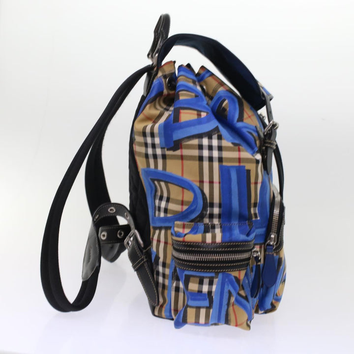 Top Quality Burberry Nova Check Graffiti Backpack Canvas Leather Beige Blue Auth 49119A