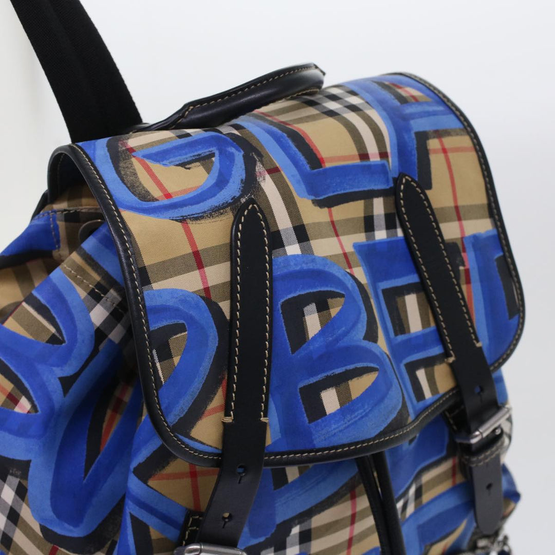 Top Quality Burberry Nova Check Graffiti Backpack Canvas Leather Beige Blue Auth 49119A