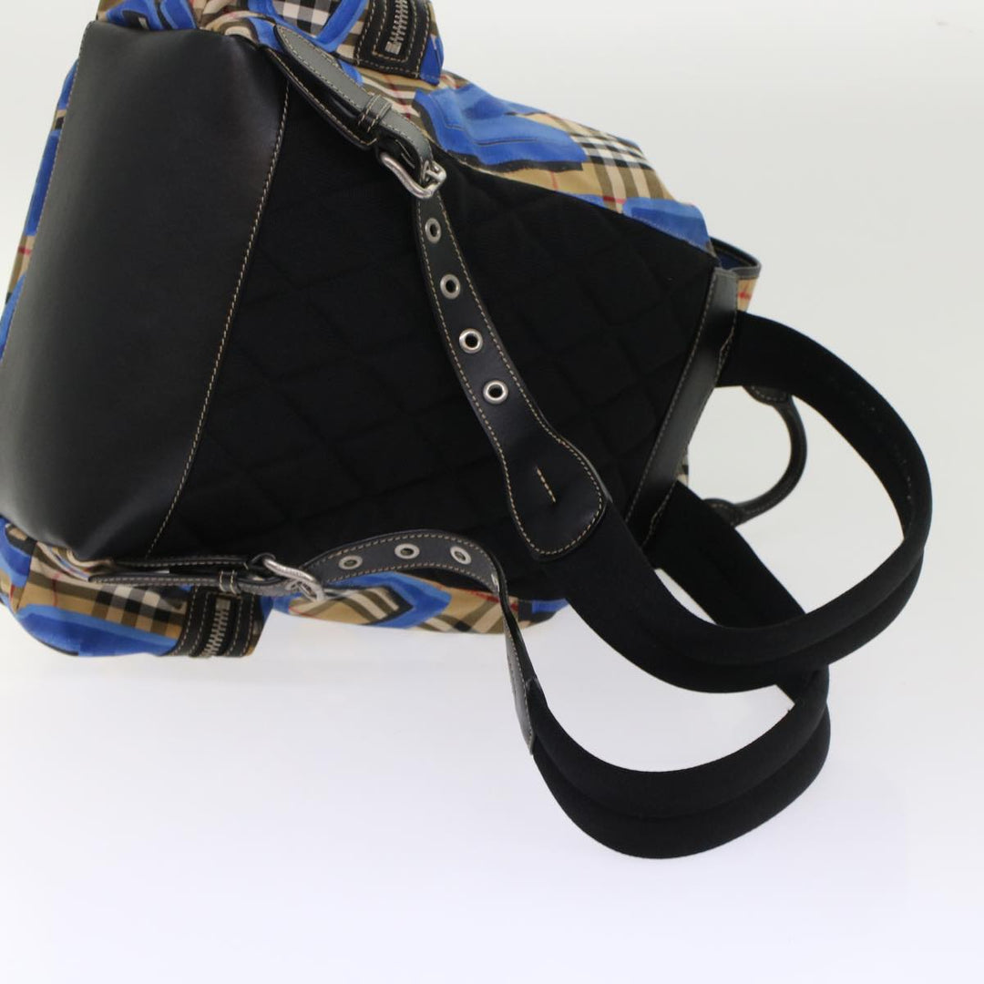 Top Quality Burberry Nova Check Graffiti Backpack Canvas Leather Beige Blue Auth 49119A