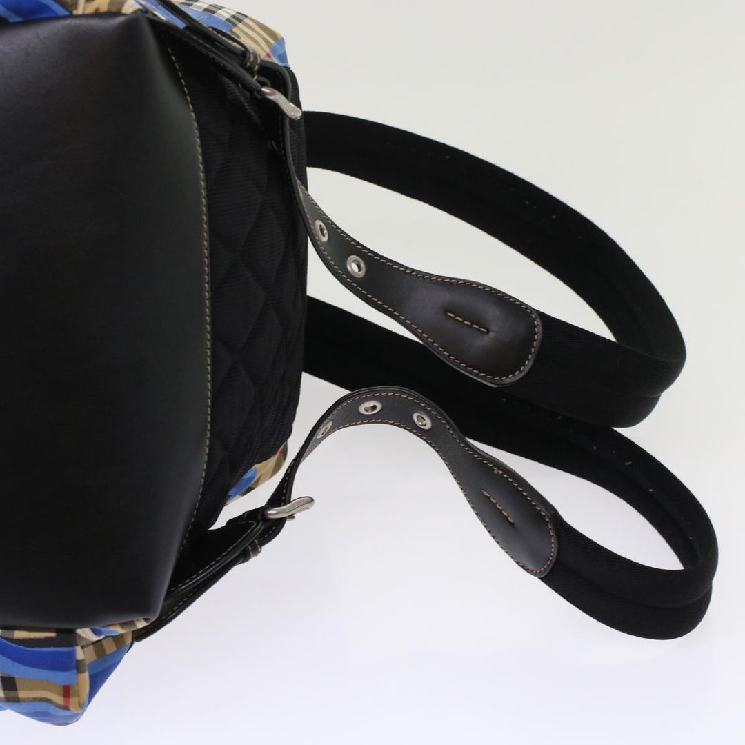 Top Quality Burberry Nova Check Graffiti Backpack Canvas Leather Beige Blue Auth 49119A