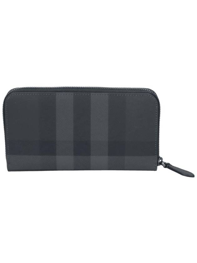 Burberry Logo Plaque Check Zipper Long Wallet Black