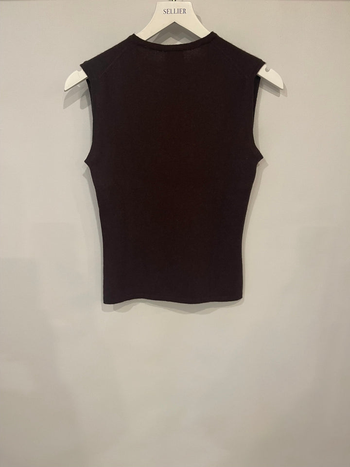 Top Quality Chanel 02/A Chocolate Brown Cashmere Sleeveless Top with CC Logo Detail FR 38 (UK 10)