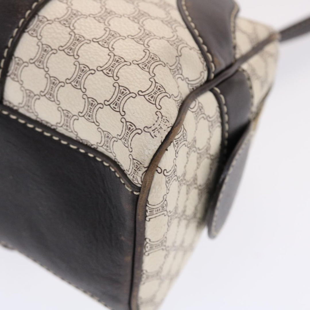 Celine Macadam Canvas Shoulder Bag PVC Leather Cream Auth 49470