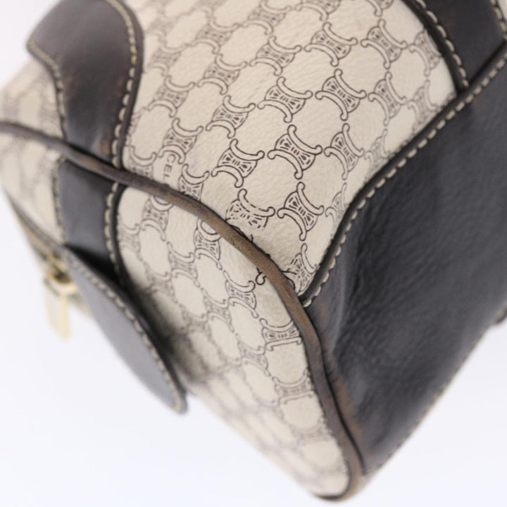 Celine Macadam Canvas Shoulder Bag PVC Leather Cream Auth 49470