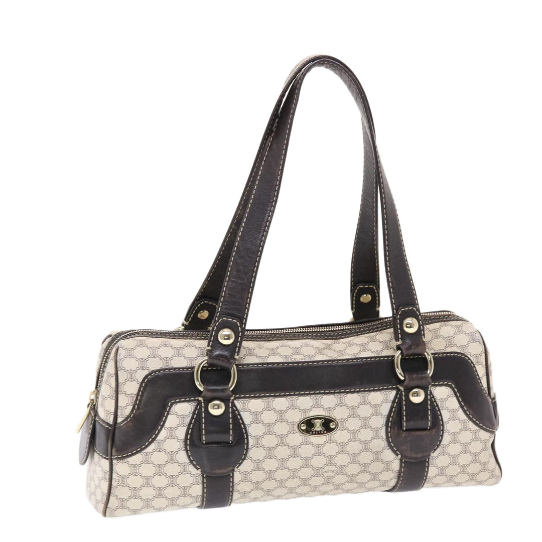 Celine Macadam Canvas Shoulder Bag PVC Leather Cream Auth 49470