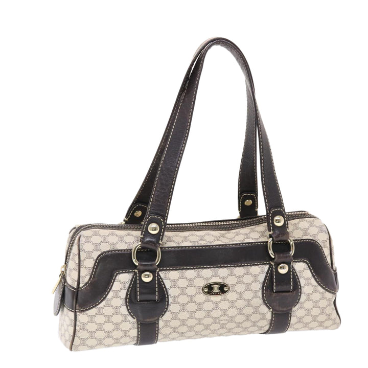 Celine Macadam Canvas Shoulder Bag PVC Leather Cream Auth 49470