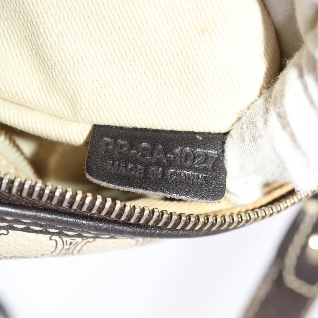 Celine Macadam Canvas Shoulder Bag PVC Leather Cream Auth 49470