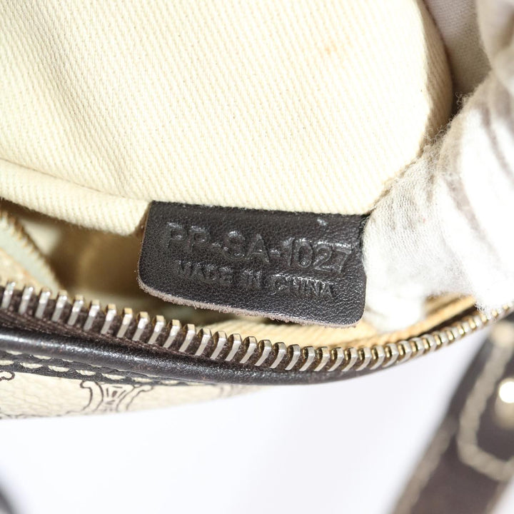 Celine Macadam Canvas Shoulder Bag PVC Leather Cream Auth 49470