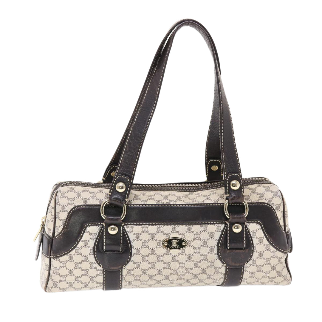 Celine Macadam Canvas Shoulder Bag PVC Leather Cream Auth 49470
