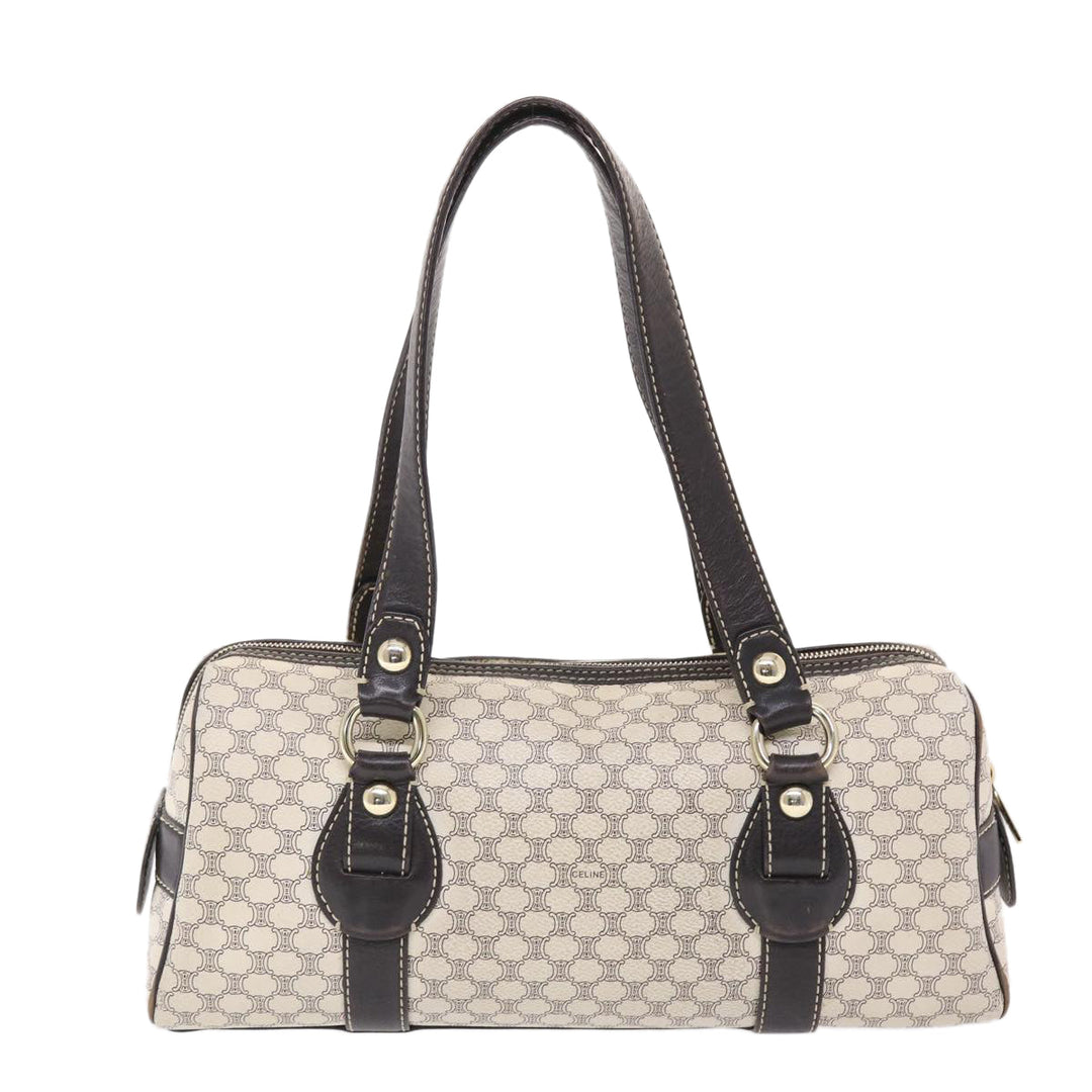 Celine Macadam Canvas Shoulder Bag PVC Leather Cream Auth 49470
