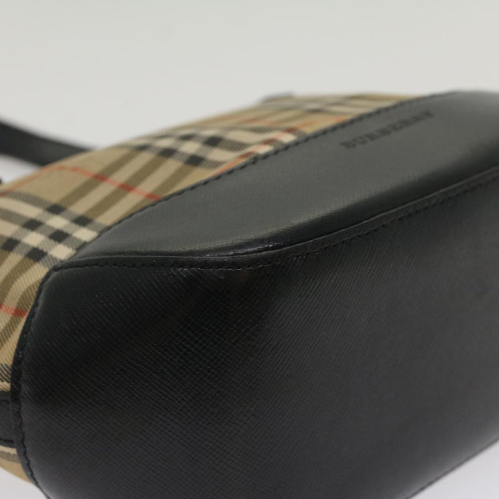 Burberry Nova Check Hand Bag Nylon Leather Beige Auth 49617