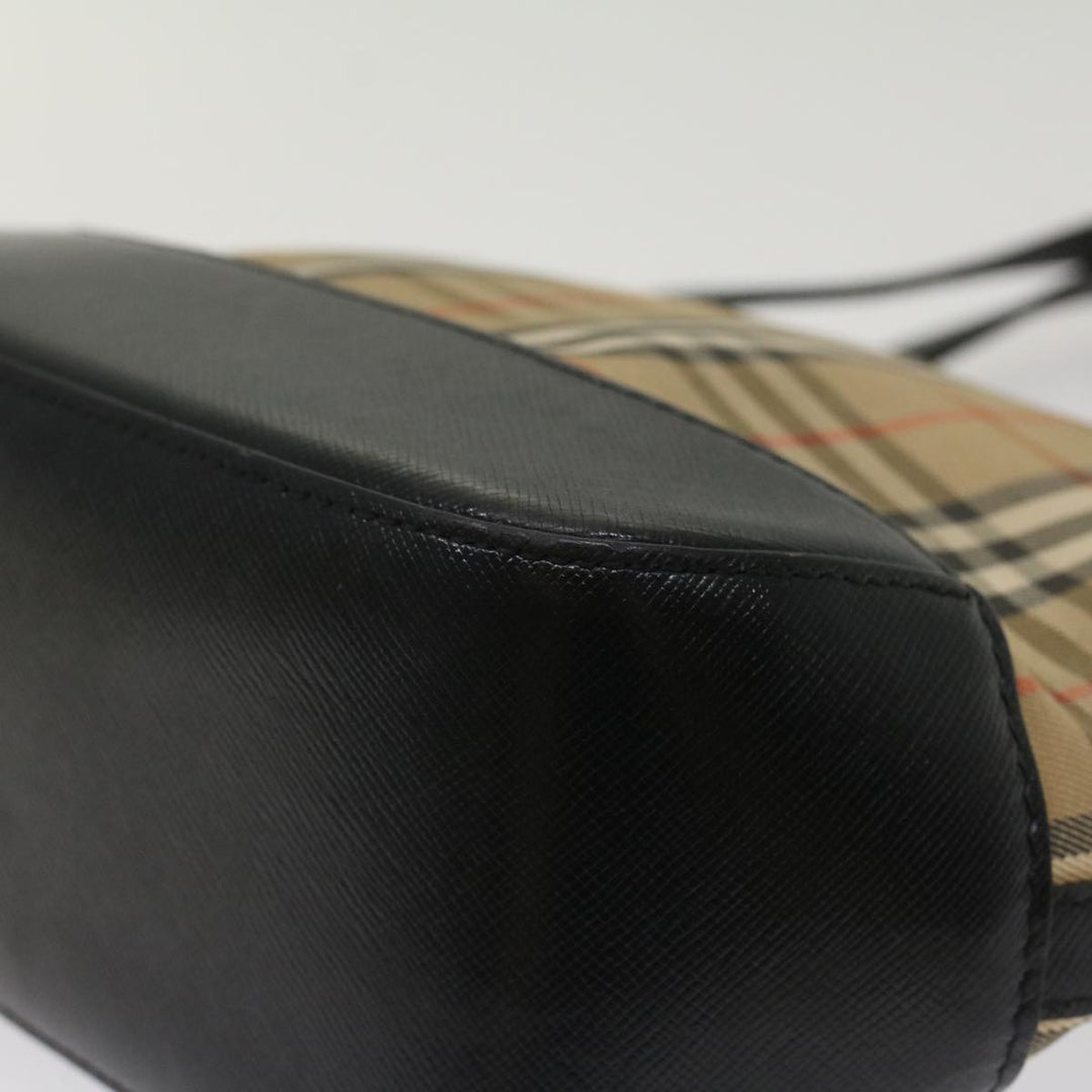 Burberry Nova Check Hand Bag Nylon Leather Beige Auth 49617