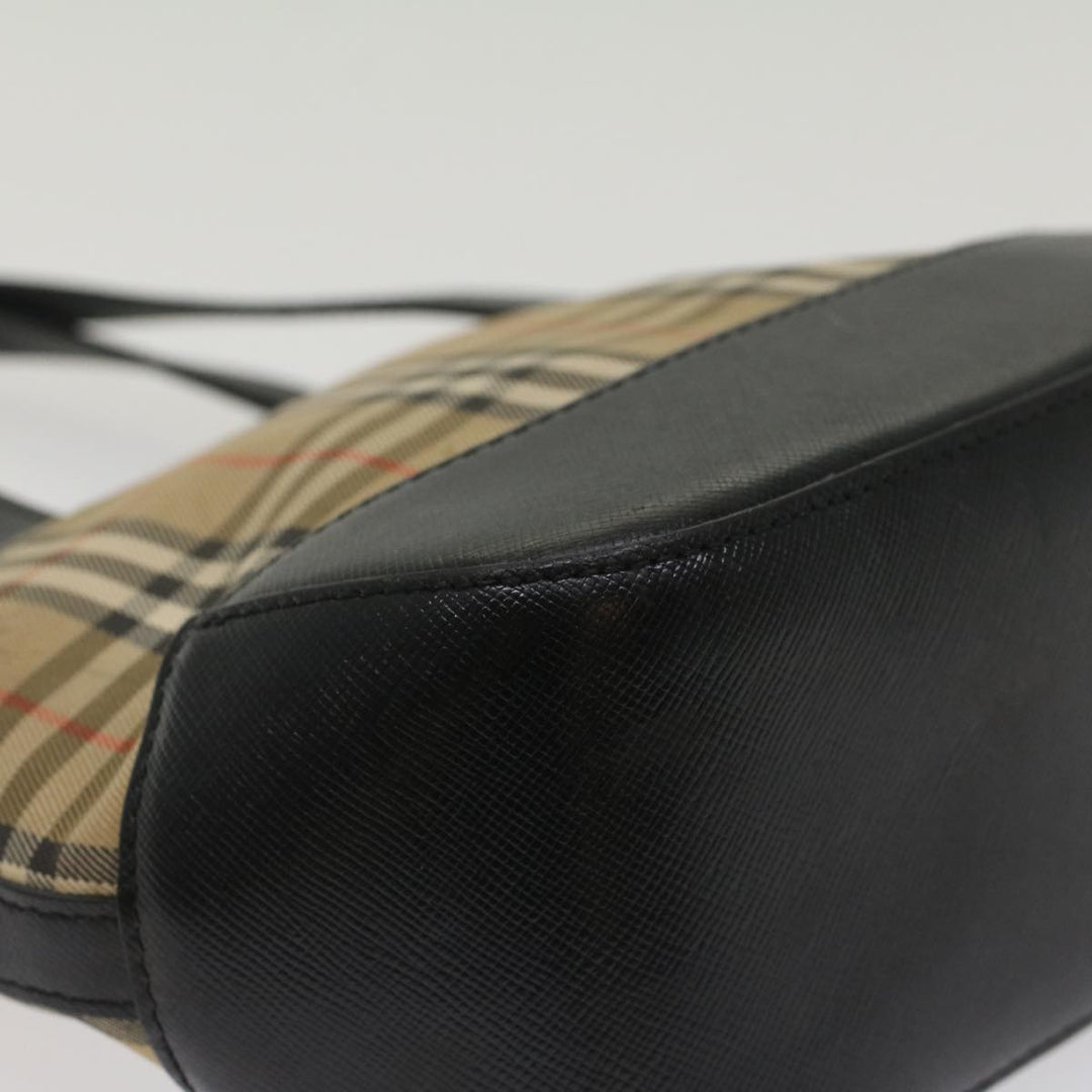 Burberry Nova Check Hand Bag Nylon Leather Beige Auth 49617