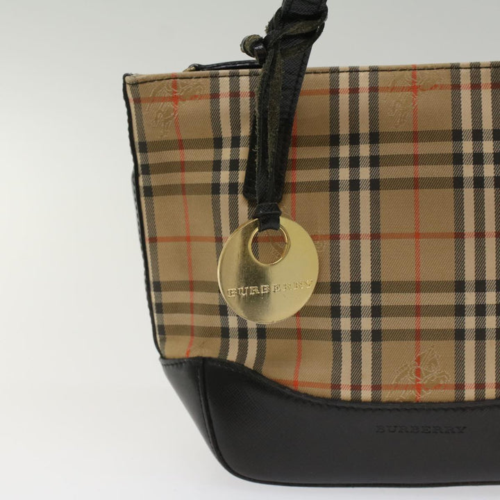 Burberry Nova Check Hand Bag Nylon Leather Beige Auth 49617