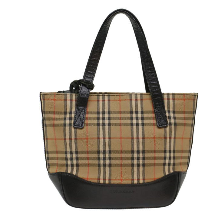 Burberry Nova Check Hand Bag Nylon Leather Beige Auth 49617