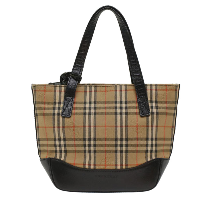 Burberry Nova Check Hand Bag Nylon Leather Beige Auth 49617