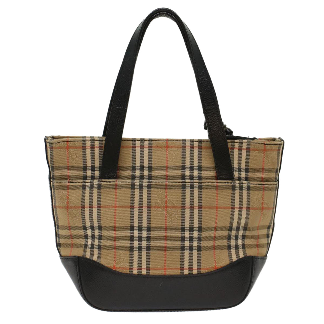 Burberry Nova Check Hand Bag Nylon Leather Beige Auth 49617