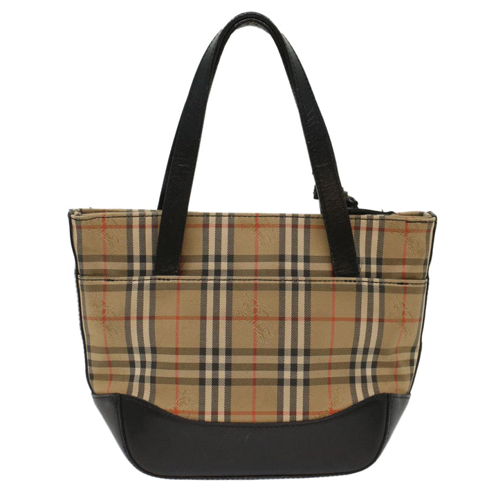 Burberry Nova Check Hand Bag Nylon Leather Beige Auth 49617
