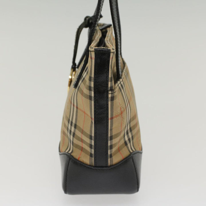 Burberry Nova Check Hand Bag Nylon Leather Beige Auth 49617