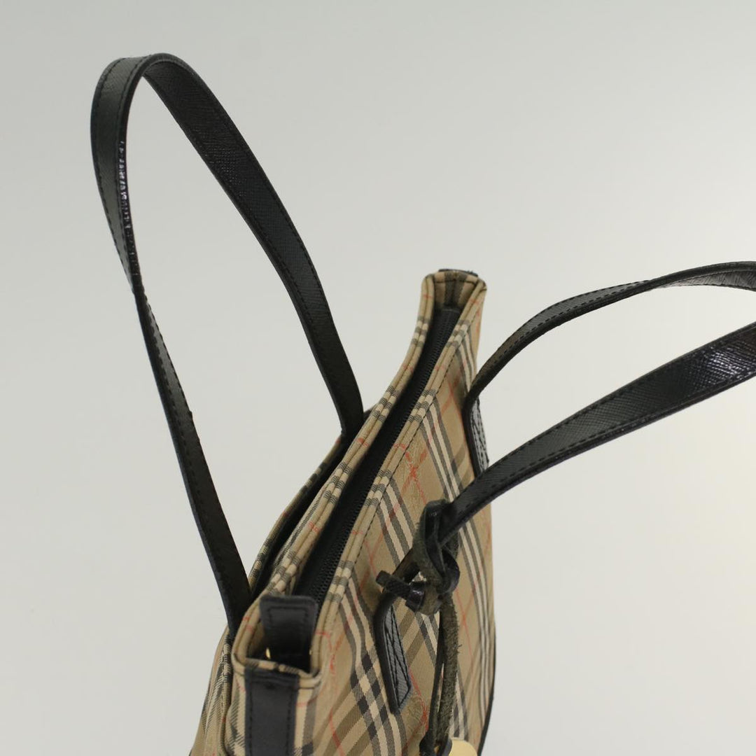 Burberry Nova Check Hand Bag Nylon Leather Beige Auth 49617