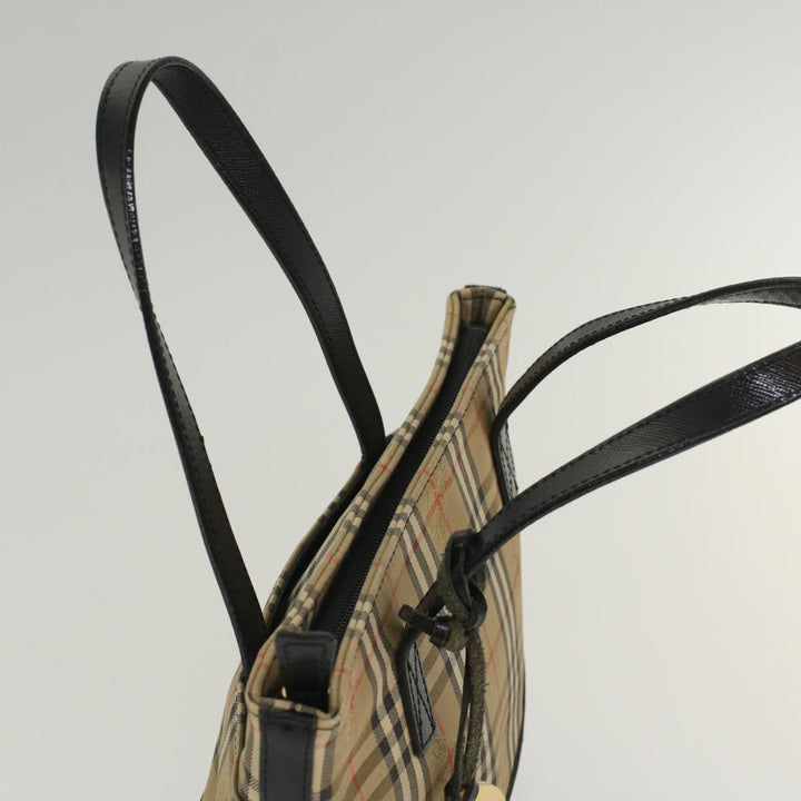 Burberry Nova Check Hand Bag Nylon Leather Beige Auth 49617