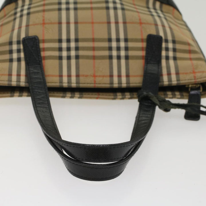 Burberry Nova Check Hand Bag Nylon Leather Beige Auth 49617