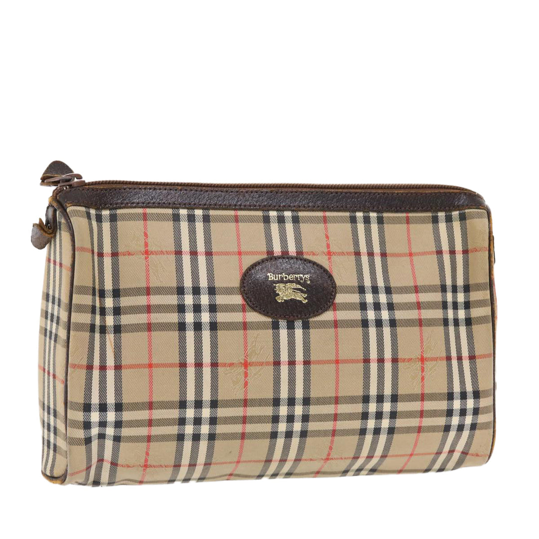 BurberrySs Nova Check Clutch Bag Canvas Leather Beige Brown Auth 49771