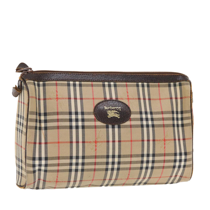 BurberrySs Nova Check Clutch Bag Canvas Leather Beige Brown Auth 49771