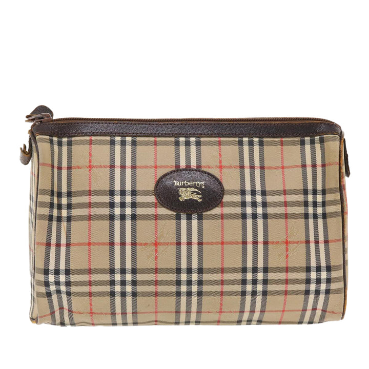 BurberrySs Nova Check Clutch Bag Canvas Leather Beige Brown Auth 49771