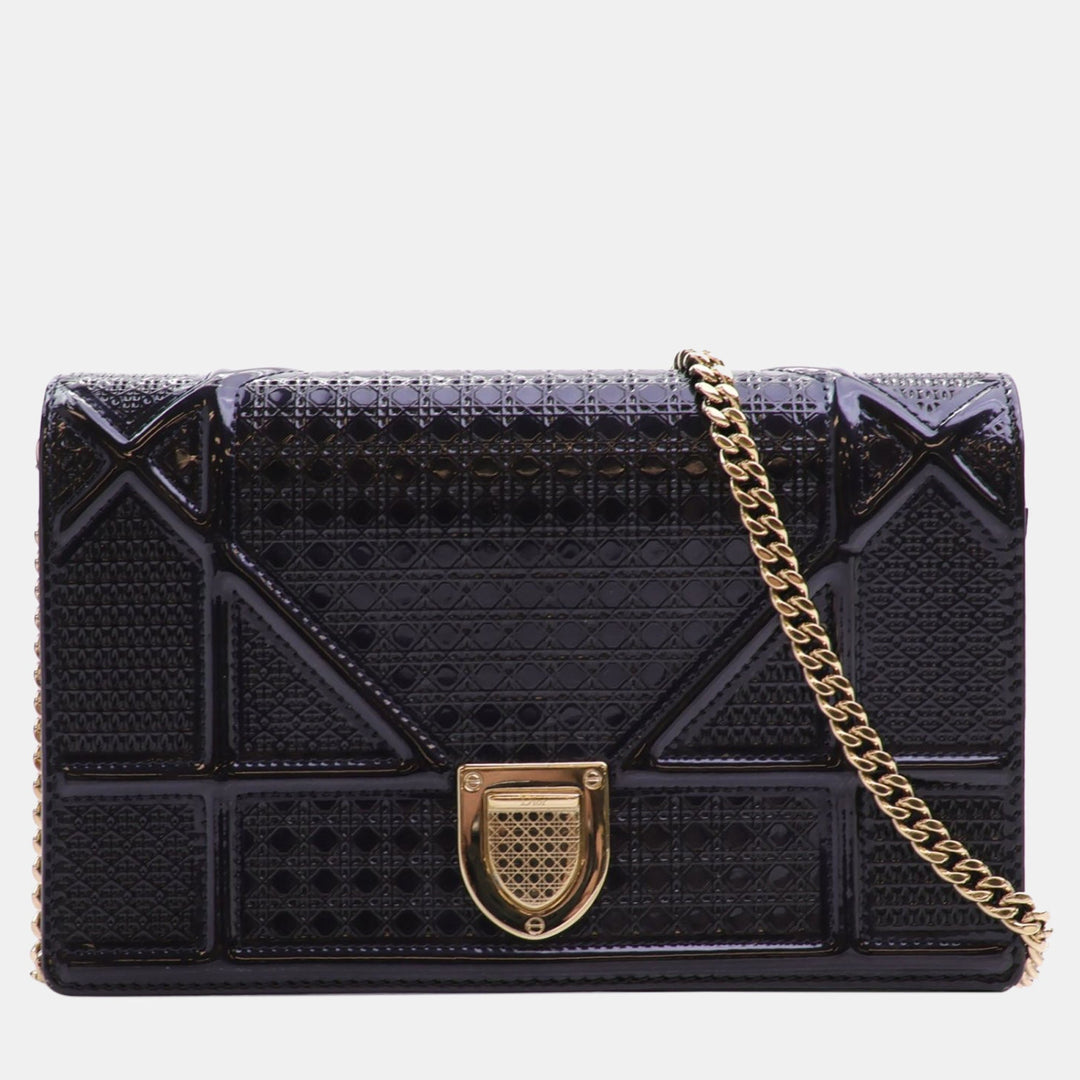 Top quality Dior Dark Blue Patent Leather Top quality Diorama Wallet on Chain