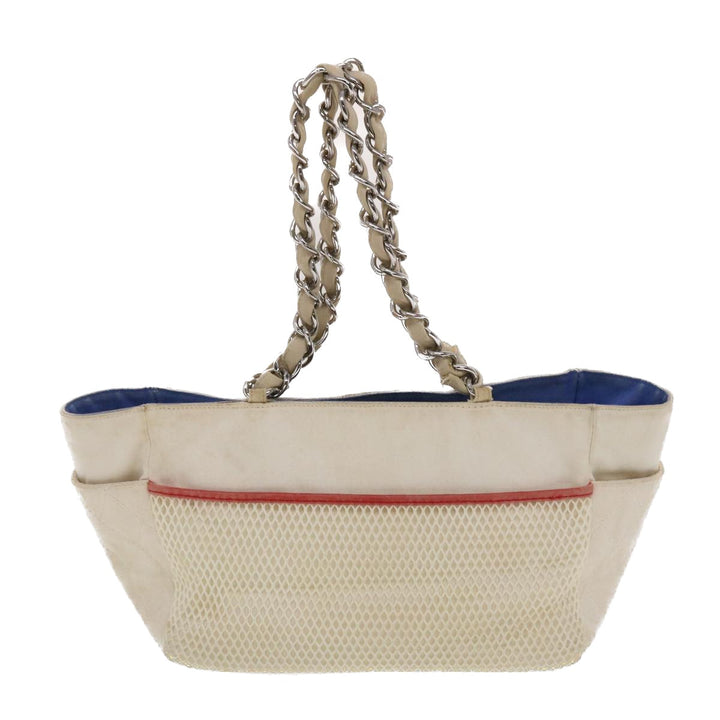 Chanel Chain Tote Bag No5 Canvas White CC Auth 49901