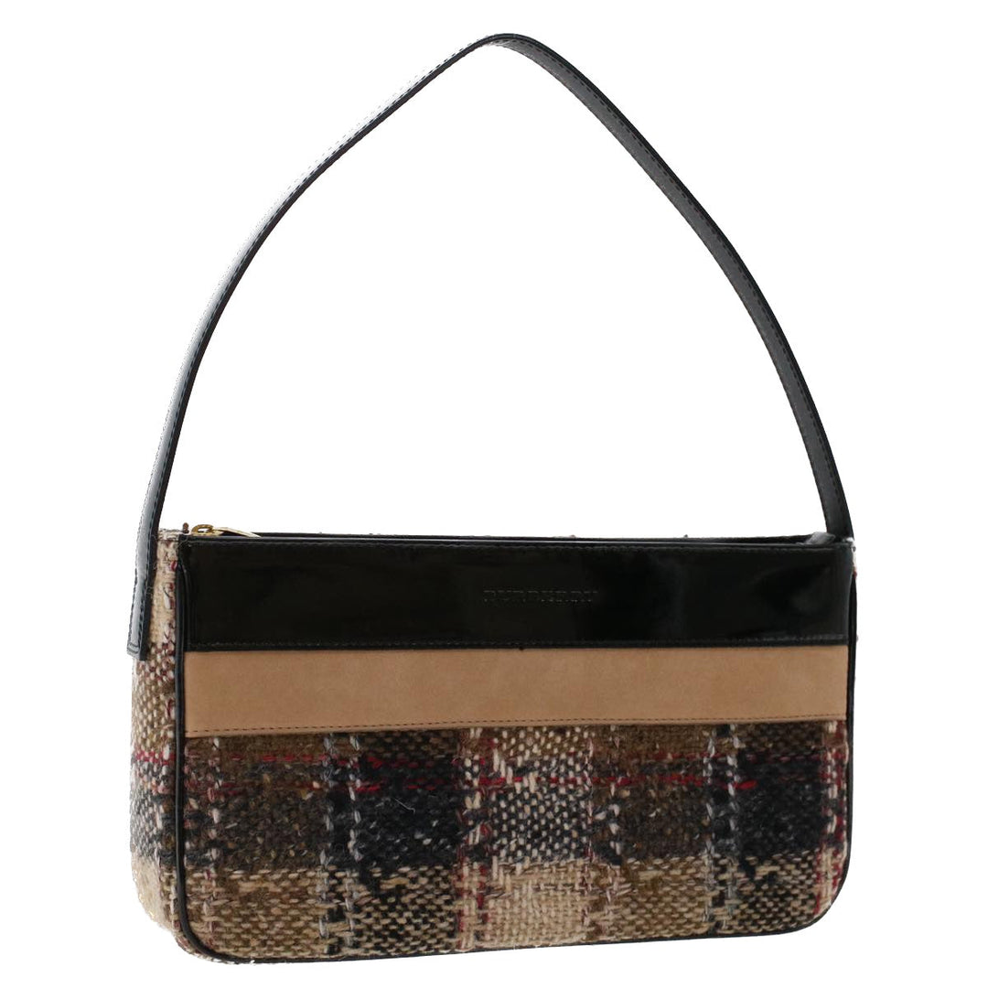 Burberry Nova Check Hand Bag Wool Beige Auth 49934