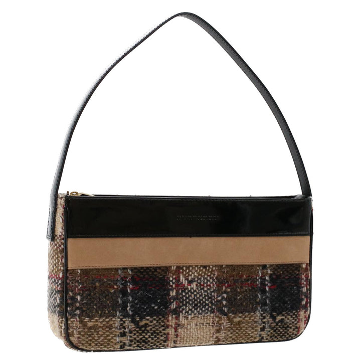 Burberry Nova Check Hand Bag Wool Beige Auth 49934