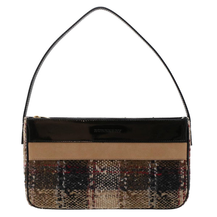 Burberry Nova Check Hand Bag Wool Beige Auth 49934