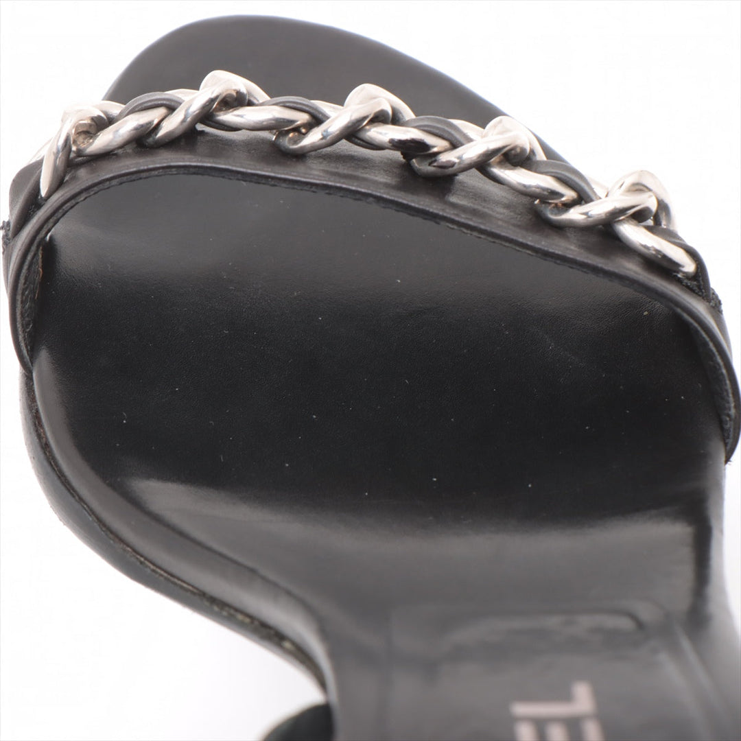 Top Quality Chanel Leather Sandals 36 1/2  Black Chain Slingback