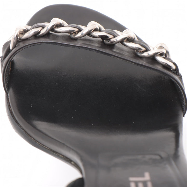 Top Quality Chanel Leather Sandals 36 1/2  Black Chain Slingback