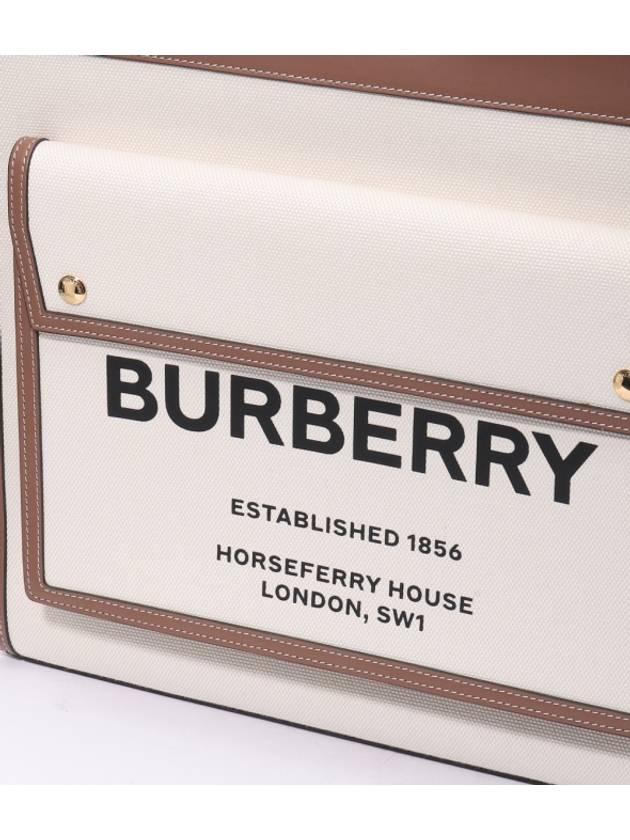 Burberry Medium Two-tone Canvas Leather Pocket Tote Bag Beige