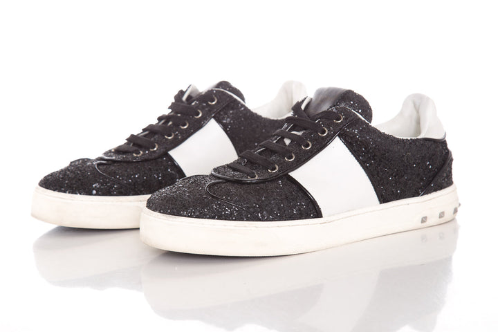 Valentino Black Glitter Rockstud Sneakers SZ 38.5