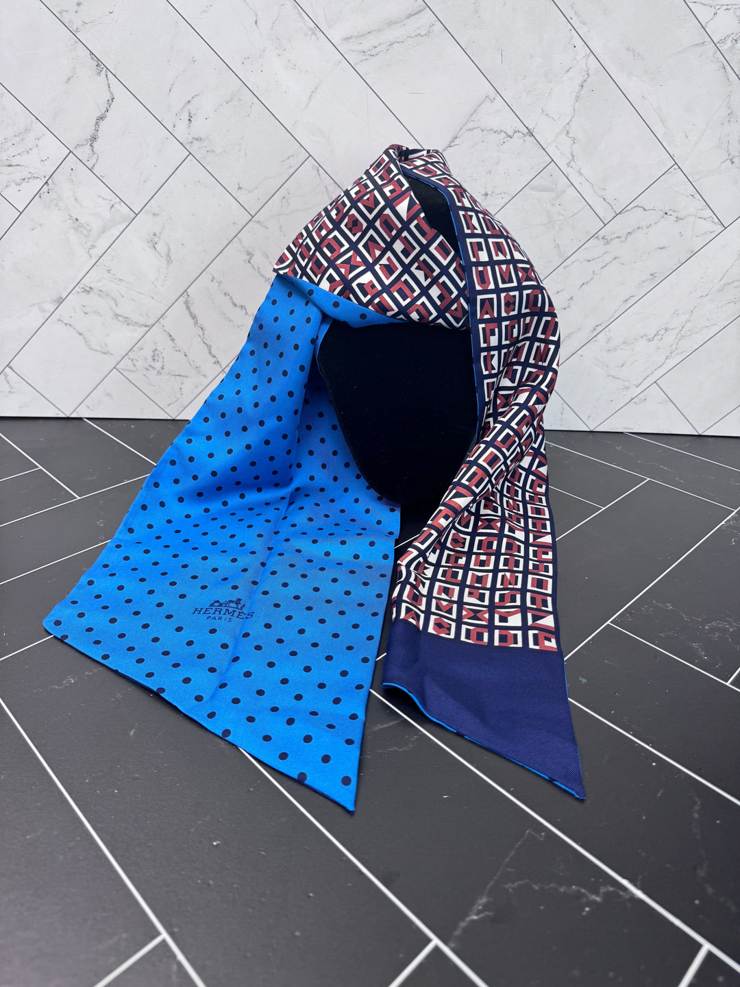 Premium Handmade Hermes Blue Reversible Scarf