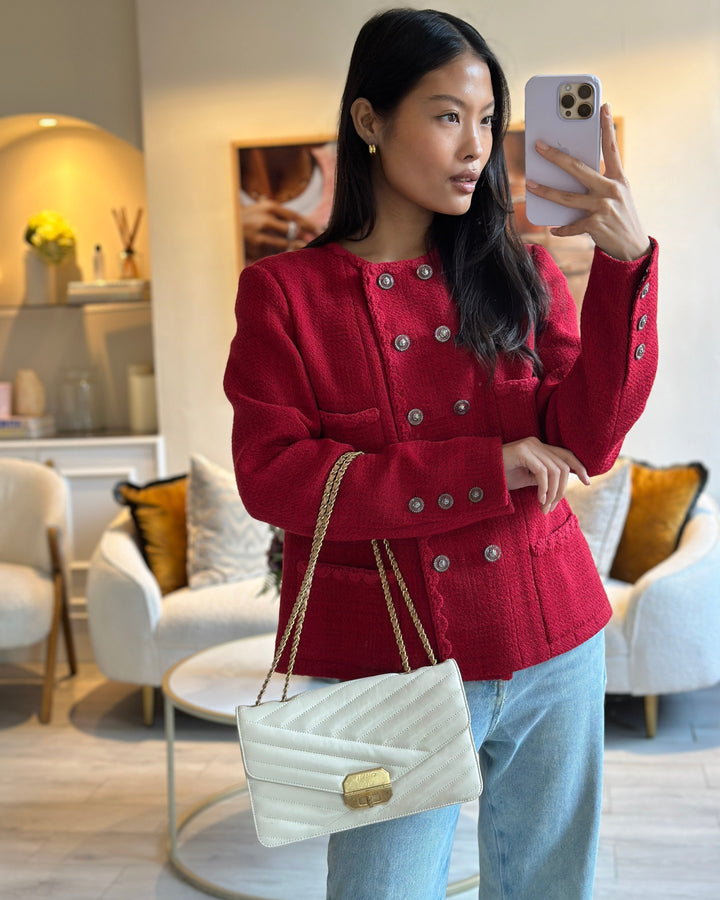 Top Quality Chanel Cream Gabrielle Quilted Calfskin Bag with Antique Gold Hardware