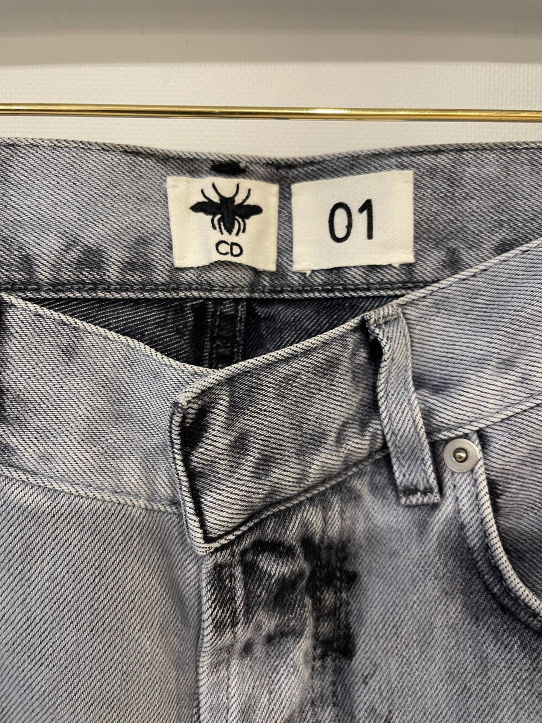 Christian Top quality Dior 01 Grey and Black Straight Leg Tie-Dye Jeans Size FR 34 (UK 6)
