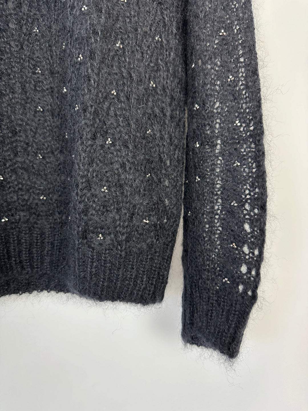 Saint Laurent Black See-Through Jumper with Silver Crystals Details Size FR 36 (UK 8)