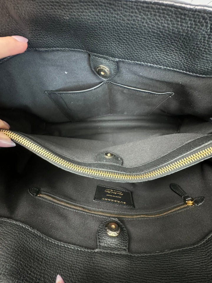 Burberry Black Leather Banner Tote Bag